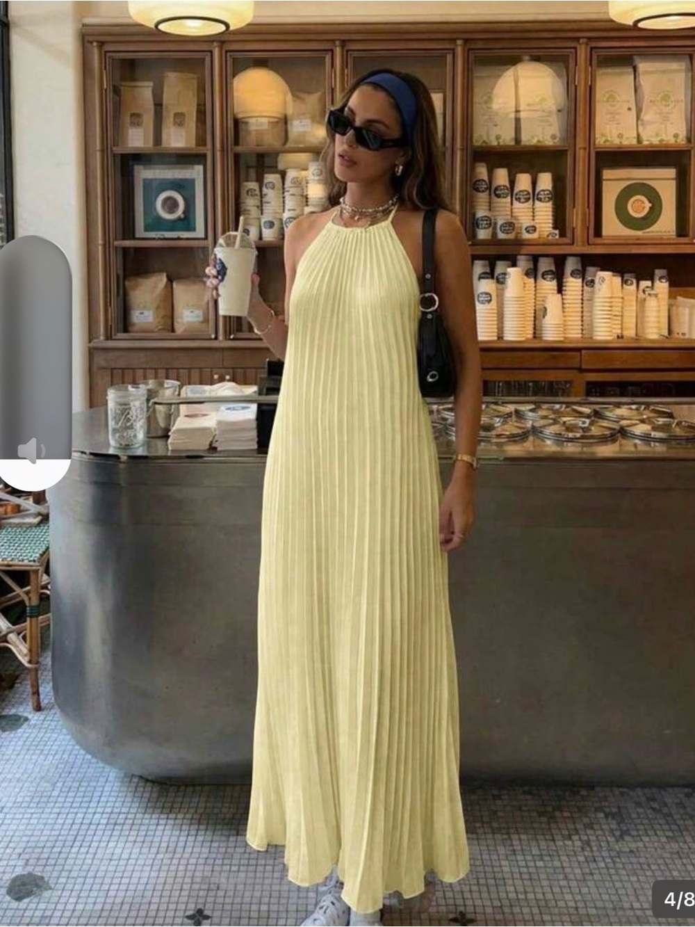 ASOS Pale Yellow Halter Pleated Maxi Dress
